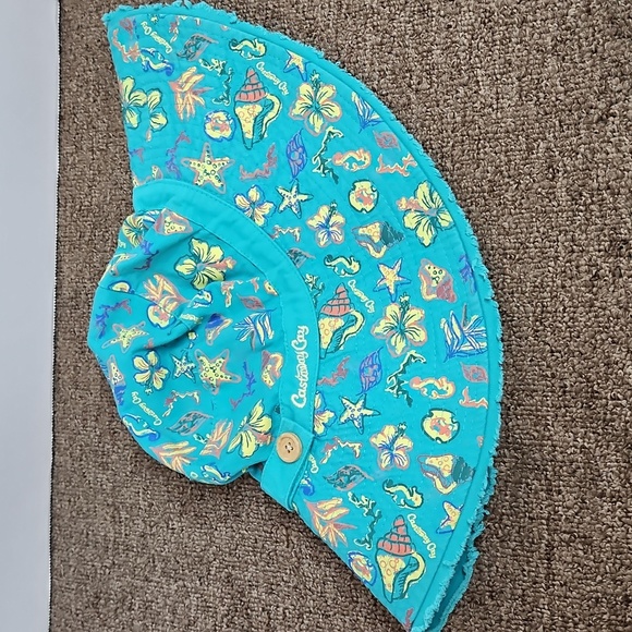 Disney Cruise Line Castaway Cay Adult Sun Hat Teal Oversized Hibiscus Shells - Picture 1 of 6